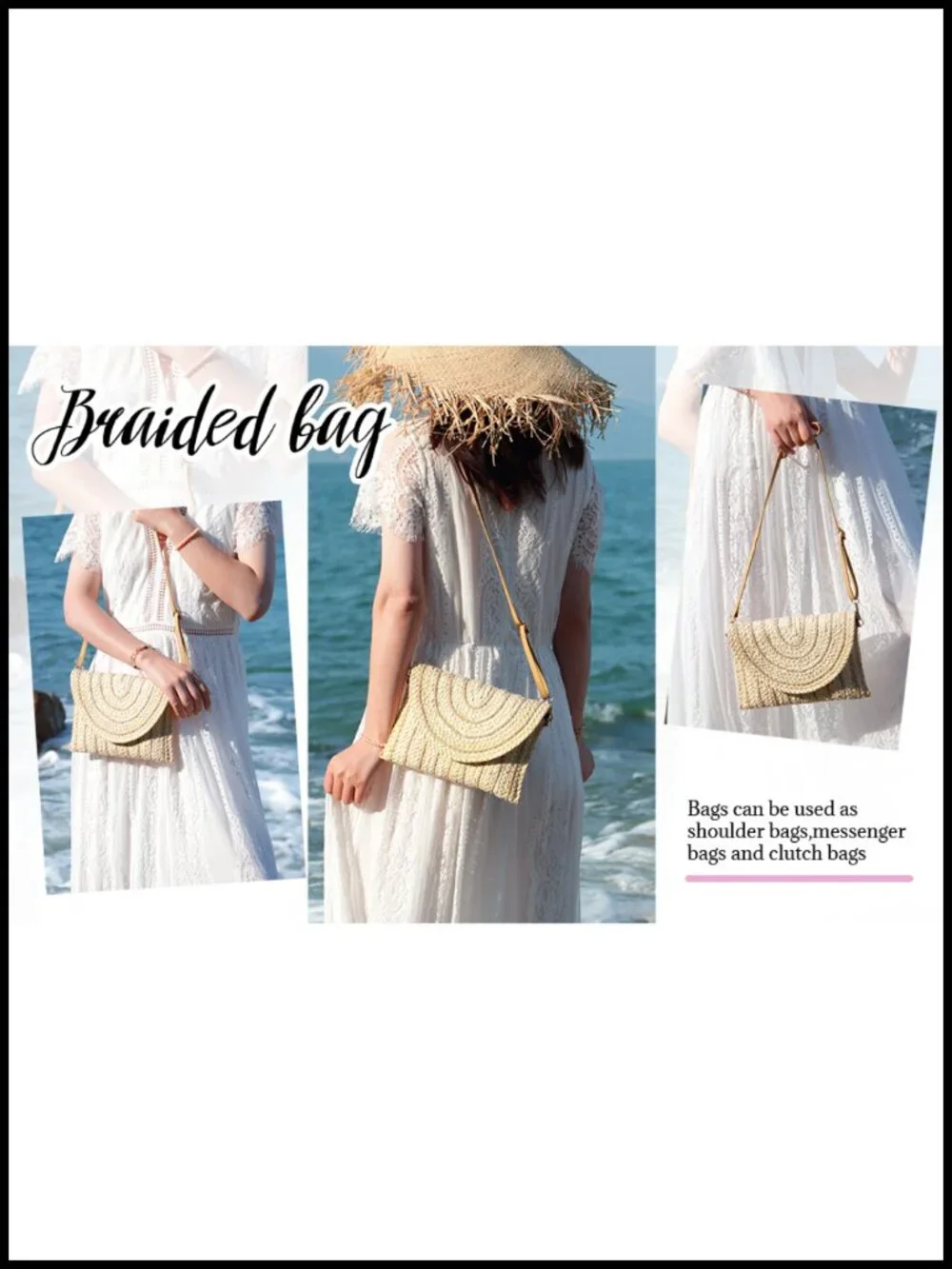 Straw Shoulder Bag Woven Purse Beach Envelope Clutch Crossbody